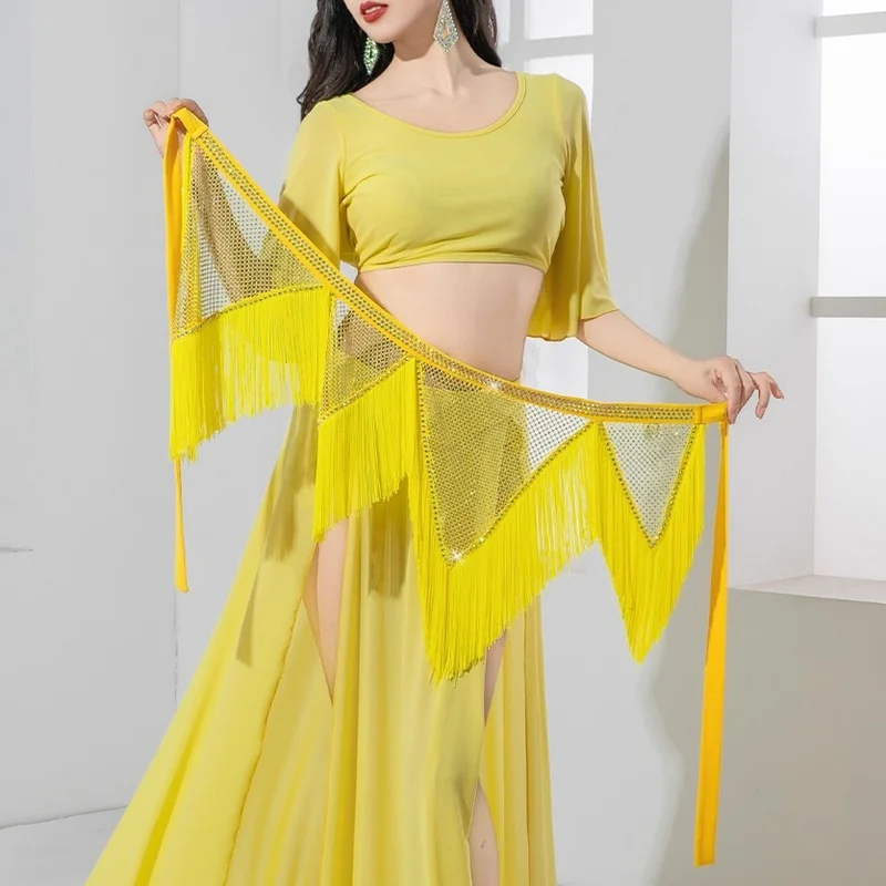 2025 buikdans heupsjaal, licht luxe visnet met strass steentjes, V-vormige golftailleketting, oosterse dansoefenaccessoire