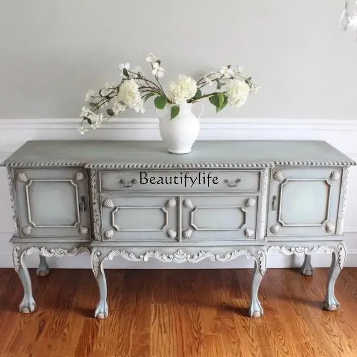 

02 French Neoclassical Solid Wood Carved Sideboard Storage Cabinet Artistic High-end Partition American Style Entryway Cabinet