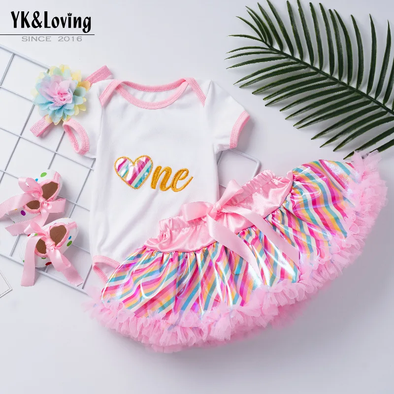 

Baby Birthday Set Infant First Birthday Festival Outfit Summer Short Sleeve Embroidered Romper Princess Dress Set