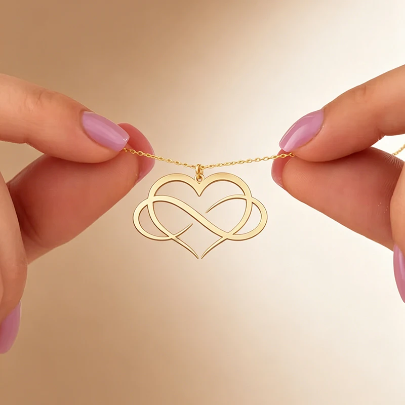 Edelstahl-Halsketten mit Herz-Unendlichkeitssymbol-Anhänger, modische Halskette für Damen, Schmuck, Partygeschenke – Detail 6