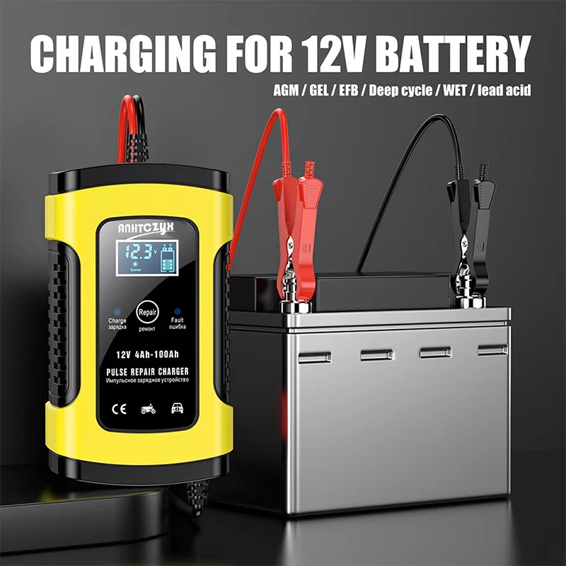 

New 12V 5A Full Automatic Battery Charger Pulse Repair Car Charger Digital Display Voltage Data 4AH - 100AH Lead Acid Battery