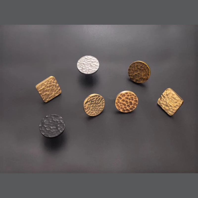 Modern Solid Brass Hand-Hammered Knobs for Furniture Unique Pattern Cabinet Drawer Knobs and Handles Shoe Cabinets Pulls