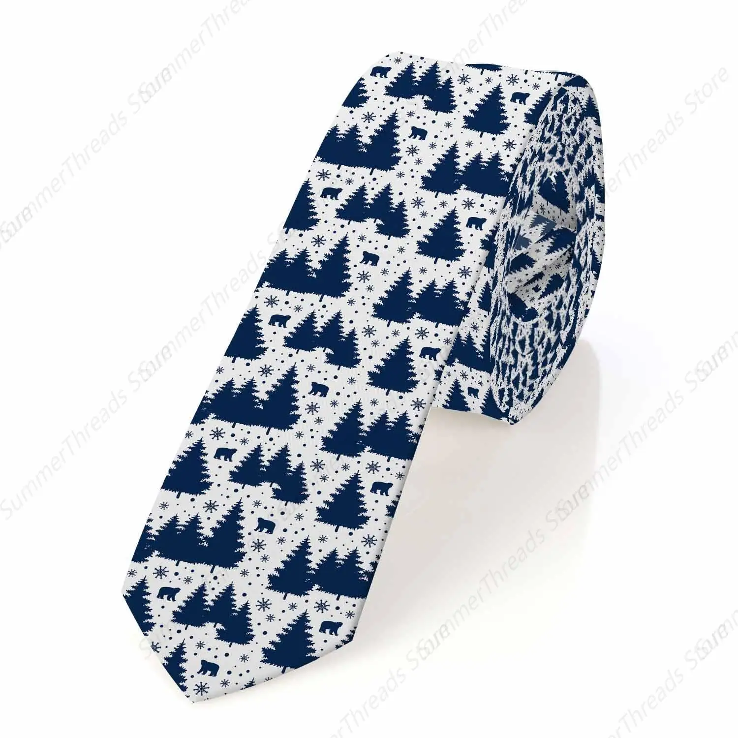 Pine Tree Men's Neckties Bears Snowflakes Snow Christmas Men's Tie for Men Daily Ceremony Wedding Party Blue