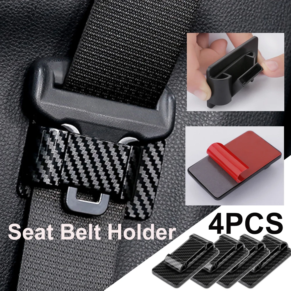 4pcs Carbon Fiber Outlook Car Seat Belt Holder ABS Dummy Seat Belt Buckle No Seat Belt Collision Sound For BMW For Tesla