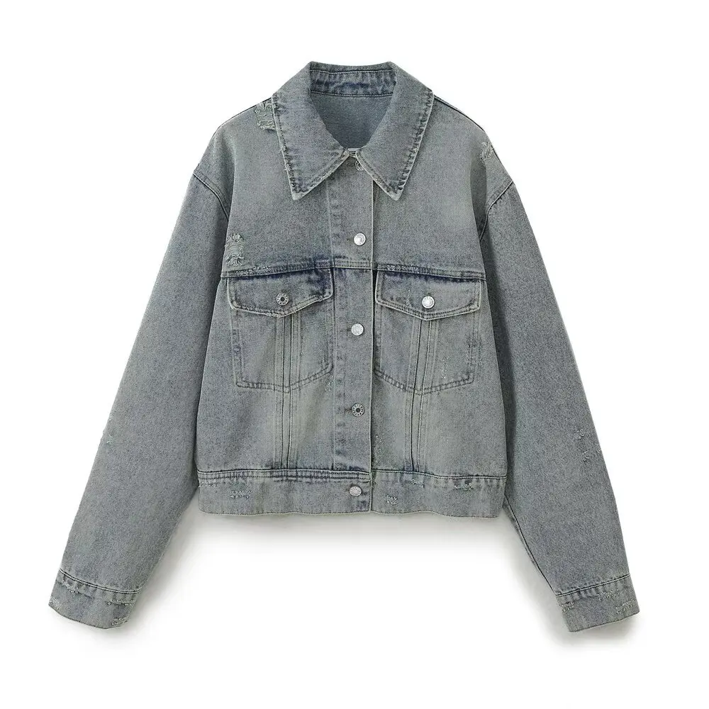 

KIDCRKJ Minimalist Women Spring Outwear Vintage Lapel Collar Single Breasted Lady Denim Coat Commuting Oversized Female Jacket