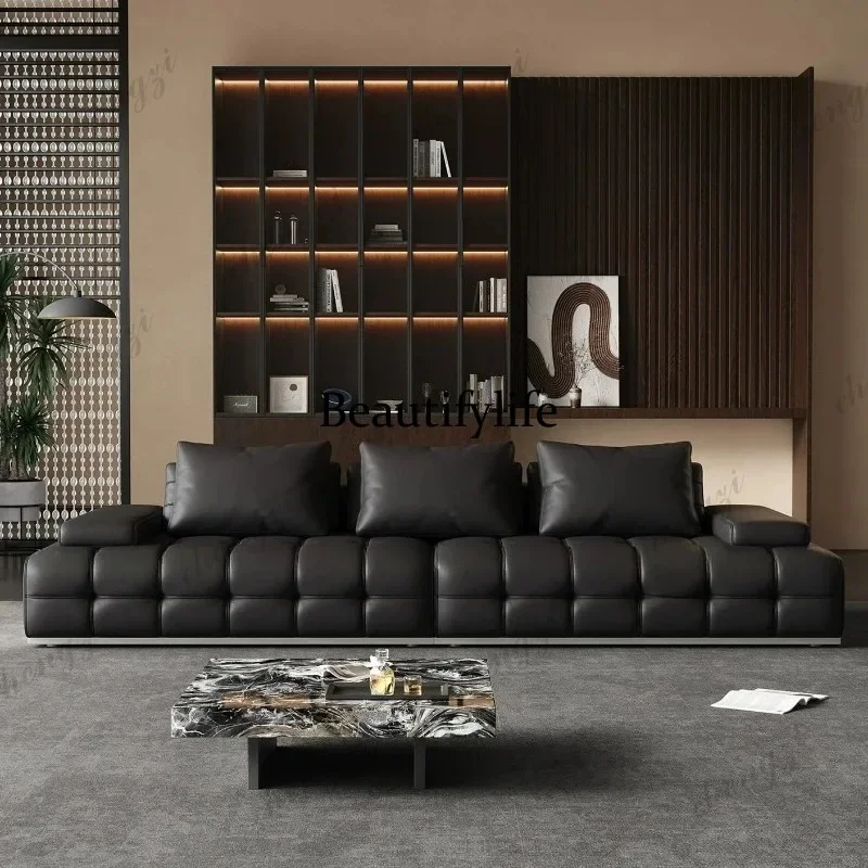 A49 Luxury Lawrence in line top leather sofa living room sofas and seating modern black minimalist couch 112cm 420cm furniture