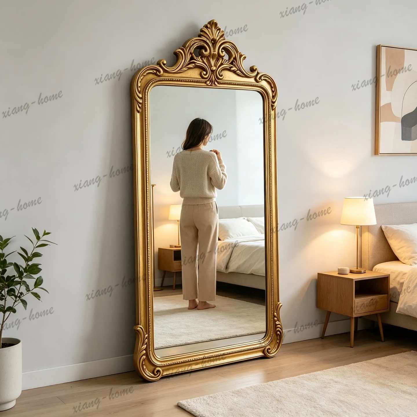 PG French retro carved full-body mirror American home bedroom floor-to-ceiling living room fitting mirror
