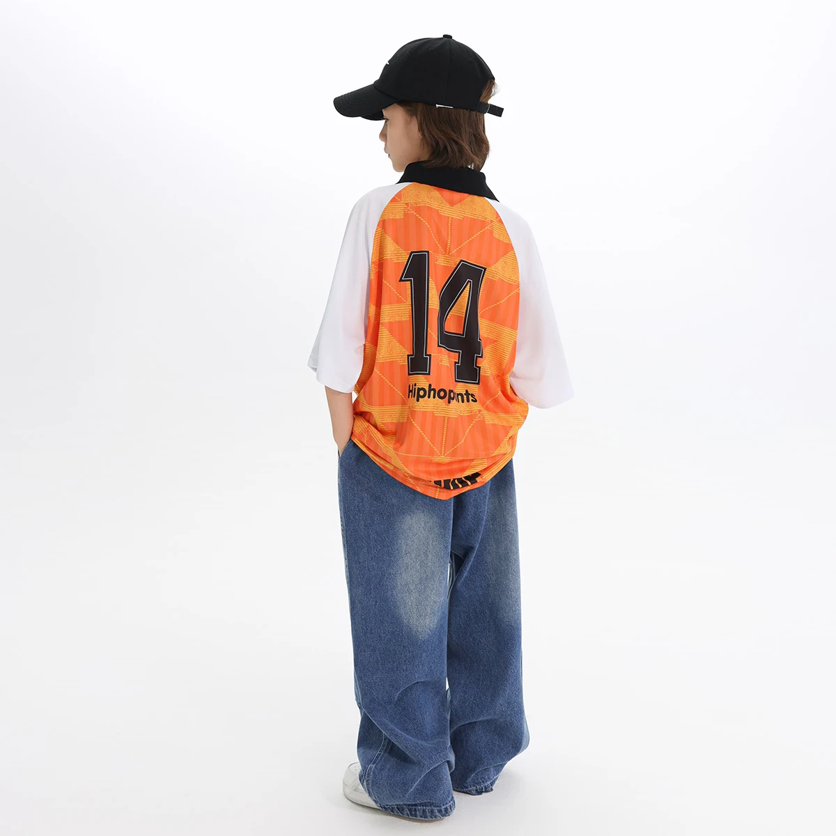 เด็กอินเทรนด์ชุดเต้นรําแจ๊สหลวมกีฬาเสื้อยืดกางเกงยีนส์เด็ก Street Dance Hip Hop Dance Performance เครื่องแต่งกาย DN21237