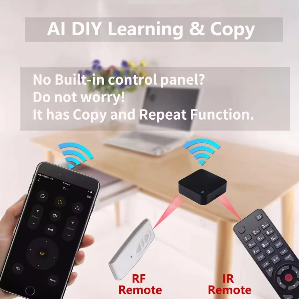 Tuya WiFi RF IR Telecomando 433 MHz/315 MHz Per Smart Home tramite SmartLife per condizionatore d'aria TUTTE le TV Supporto Alexa, Google Home