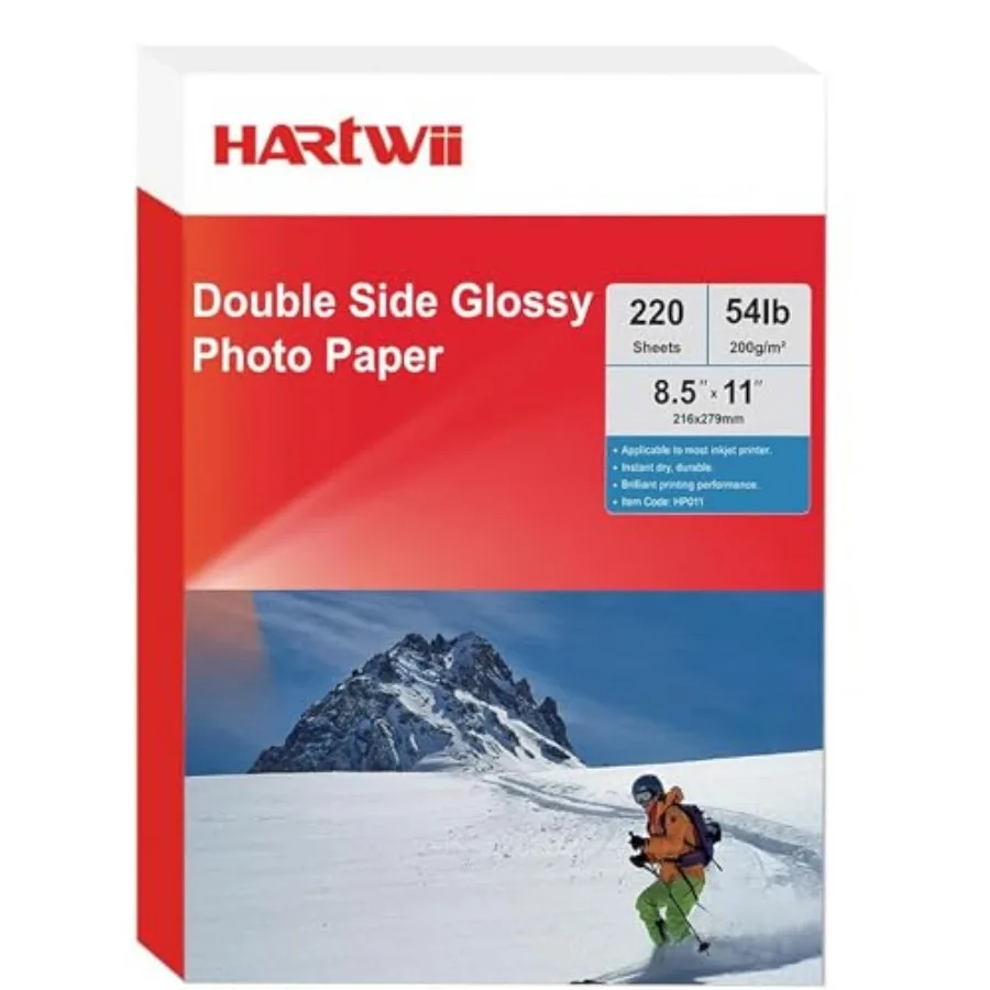 

220 листов двусторонней глянцевой фотобумаги 8,5x11 дюймов, 200 г/м² (54 фунта), для струйных принтеров и чернил на основе красителя, подходит для струйной печати