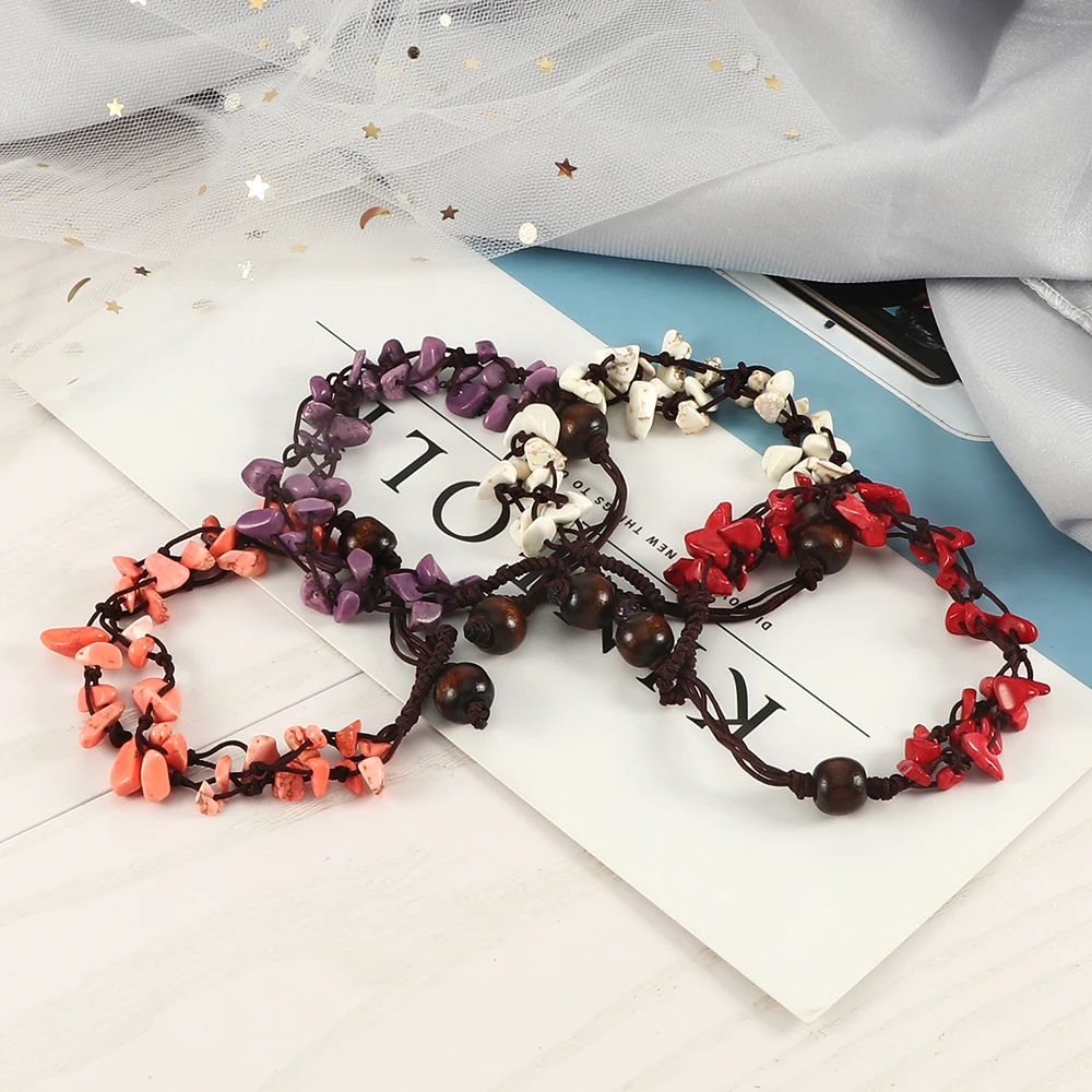Women Natural Crushed Stone Bracelet Handmade Braided Adjustable Wristbands Vacation Healing Energy For Men Fashion Jewelry Gift