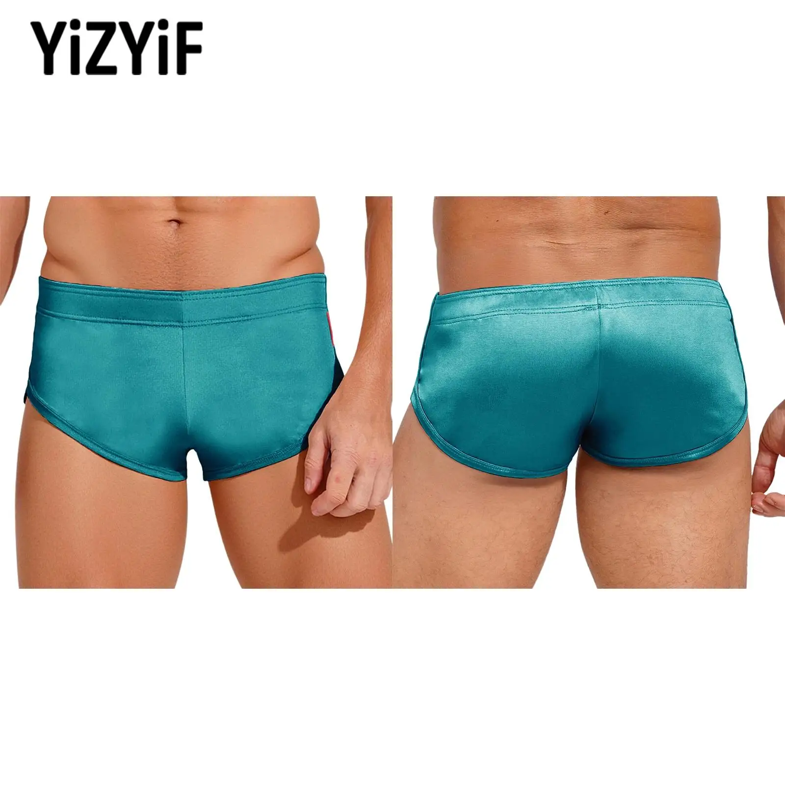 

Mens Sports Underwear Gym Workout Running Clothes Elastic Waistband Solid Color Smooth Satin Shorts Quick-Drying Trunks Homewear