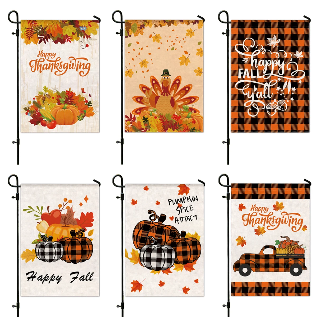 Thanksgiving Garden Outdoor Flag Autumn Maple Leaf Pumpkin Turkey Harvest Hanging  Decoration 30*45cm