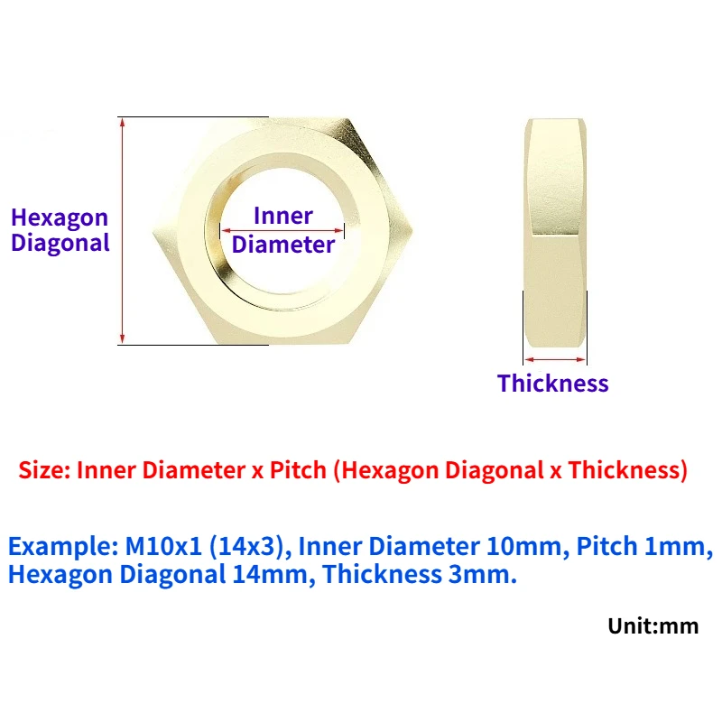 2-20pcs M8 M10 M12 M14 M16 M18 M20 M22 M24 M27 GB808 Brass Fine-Thread Thin Hex Hexagon Nut