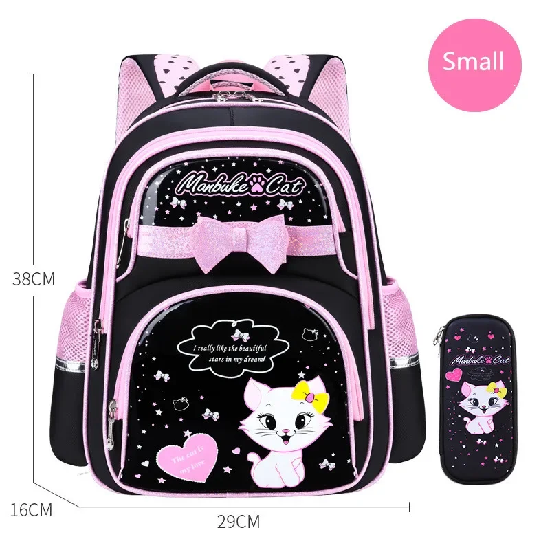 New Korean Primary PU leather School Bag 2020 Fashion Cute Girls With Cute Cat Orthopaedic  Waterproof Backpack