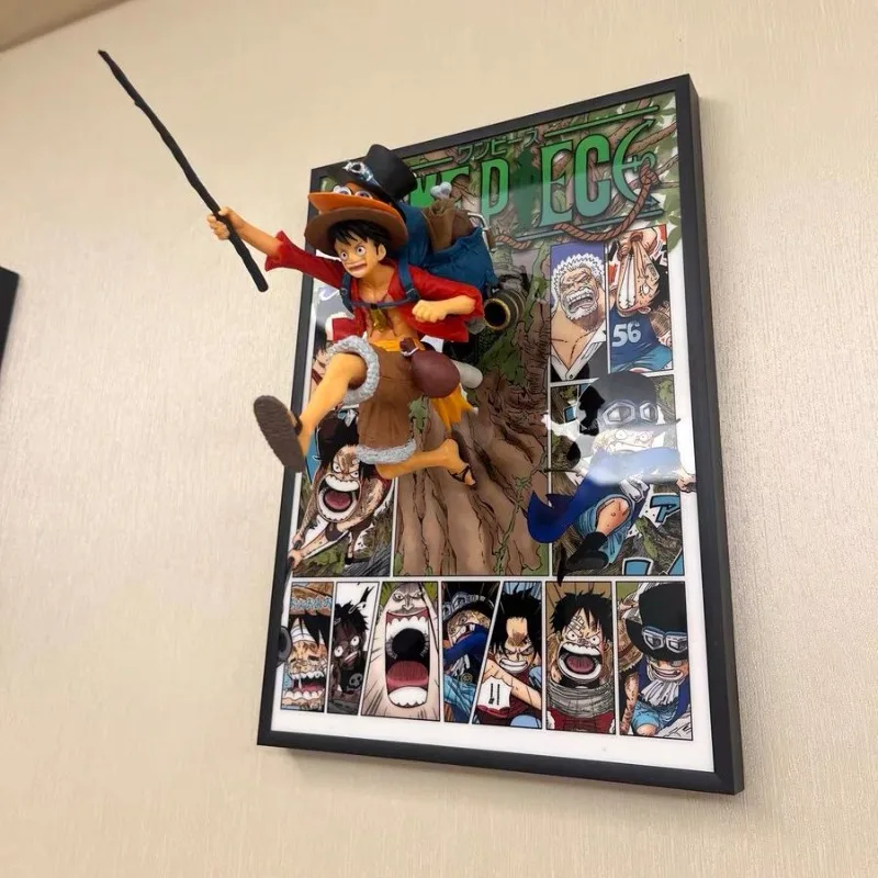

One Piece cartoon anime figure three-dimensional painting 3D rush out comic Straw Hat Luffy Ace Sabo model hanging painting