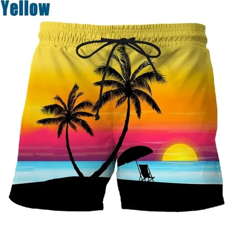 Pantalones cortos de playa hawaianos con estampado 3D de árbol de Coco para hombre, pantalones cortos de natación casuales de verano, pantalones