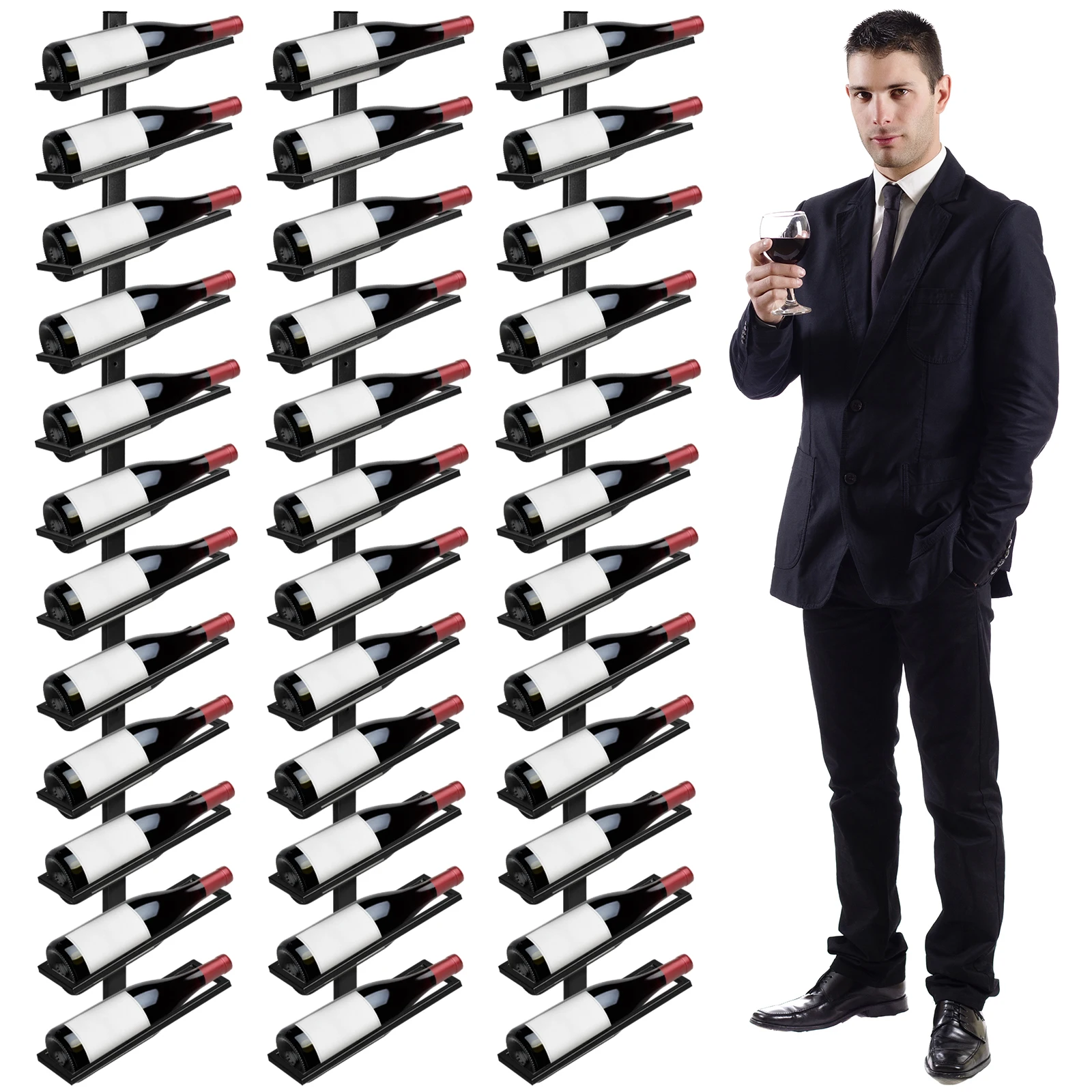 

5 Pack Wall Mount Wine Rack Holds 60 Bottles Wine Bottle Holder Wine Bottle Display Holder for Bar Kitchen Cellar Restaurant