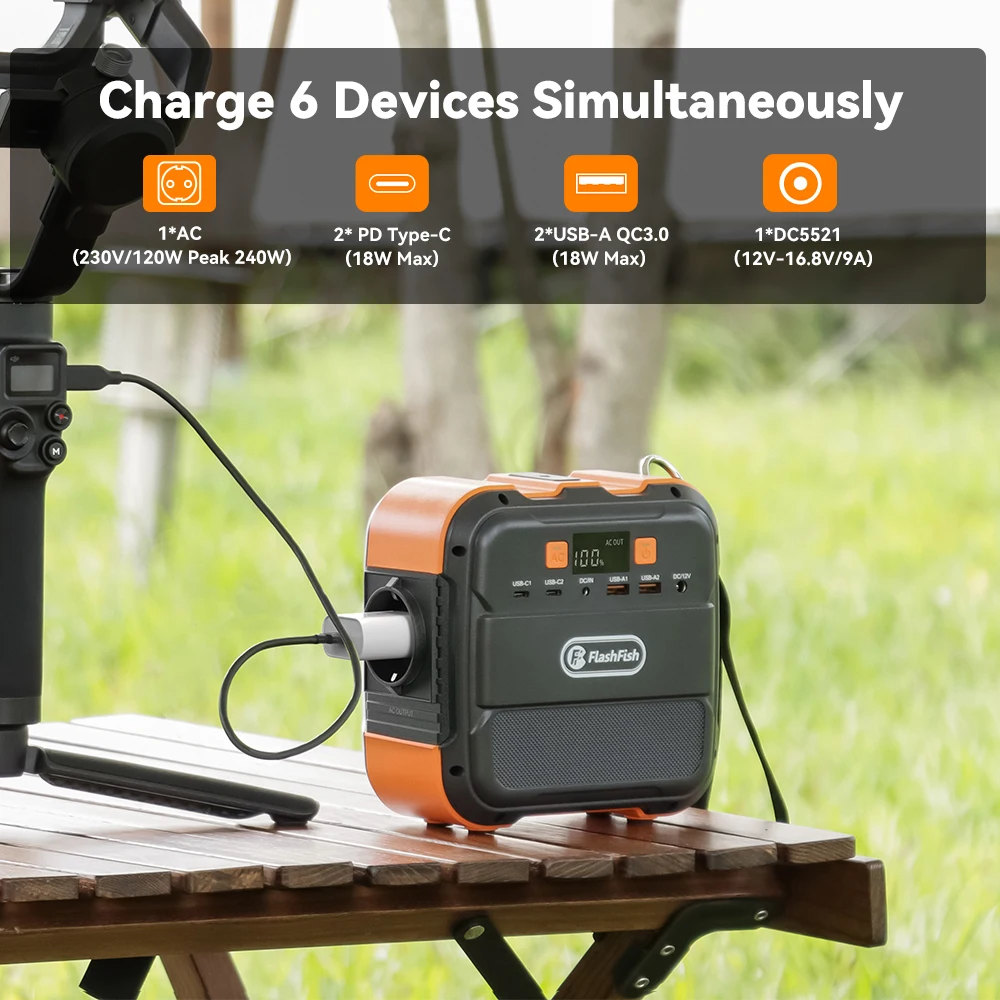 FF Flashfish A101 120W 98Wh 26400mAh محطة طاقة محمولة احتياطية مولد الطاقة الشمسية للسفر في الهواء الطلق التخييم المنزل