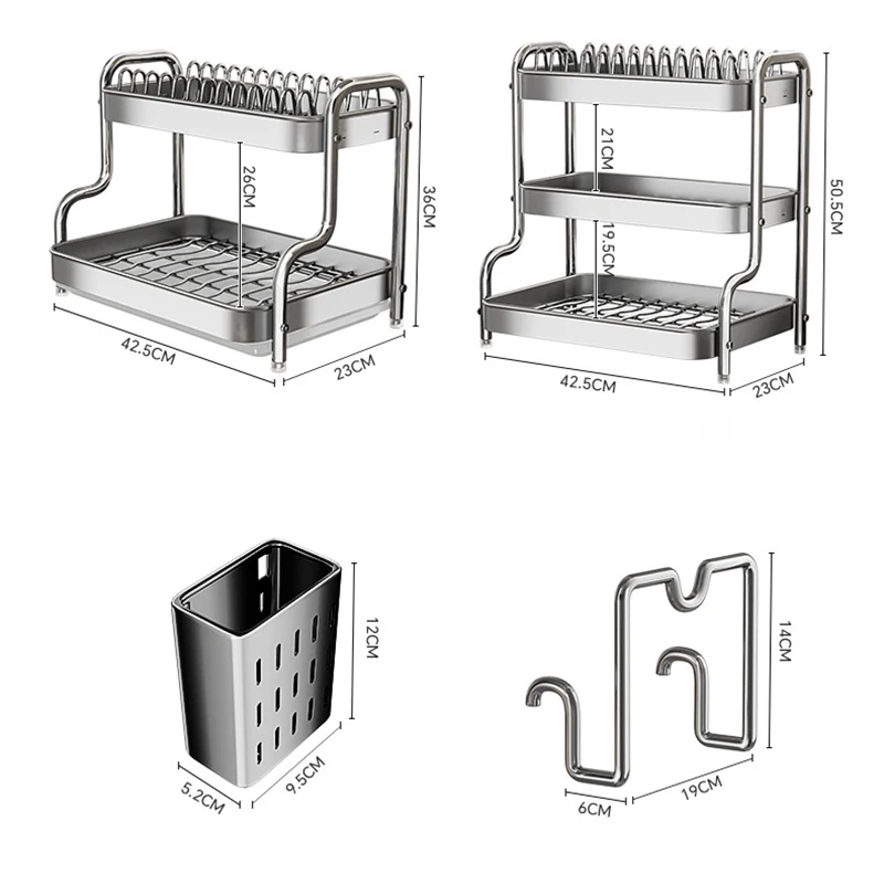 Stainless Steel Kitchen Shelf Multilayer Dish and Plate Drainer Multifunctional Dinnerware Organizer Non Slip Countertop Rack