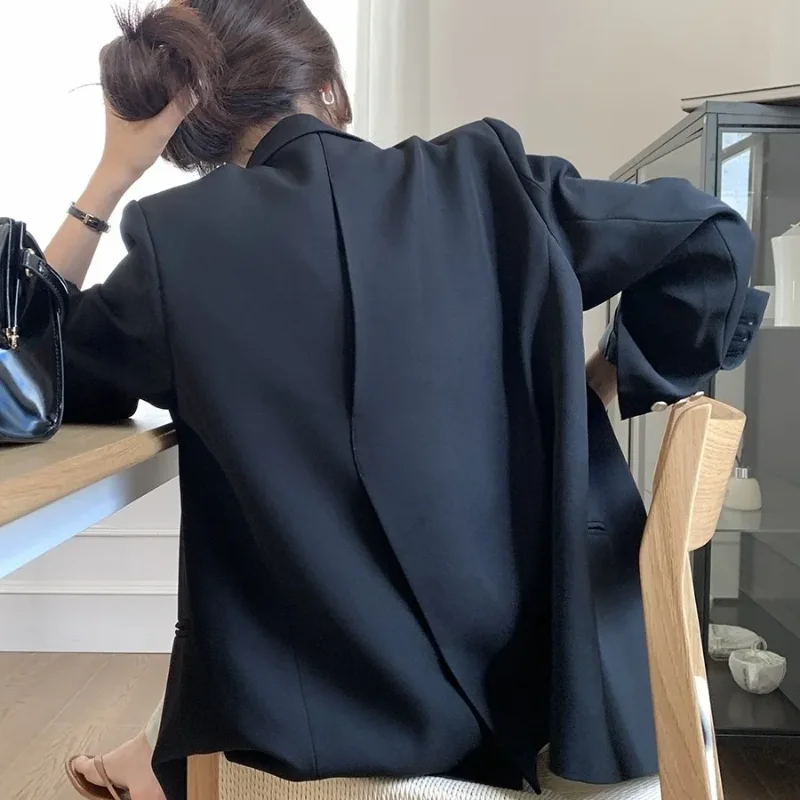 Luźna marynarka damska, jednolita, codzienna marynarka biurowa, długi rękaw, rozpinana od przodu, modna odzież wierzchnia.
