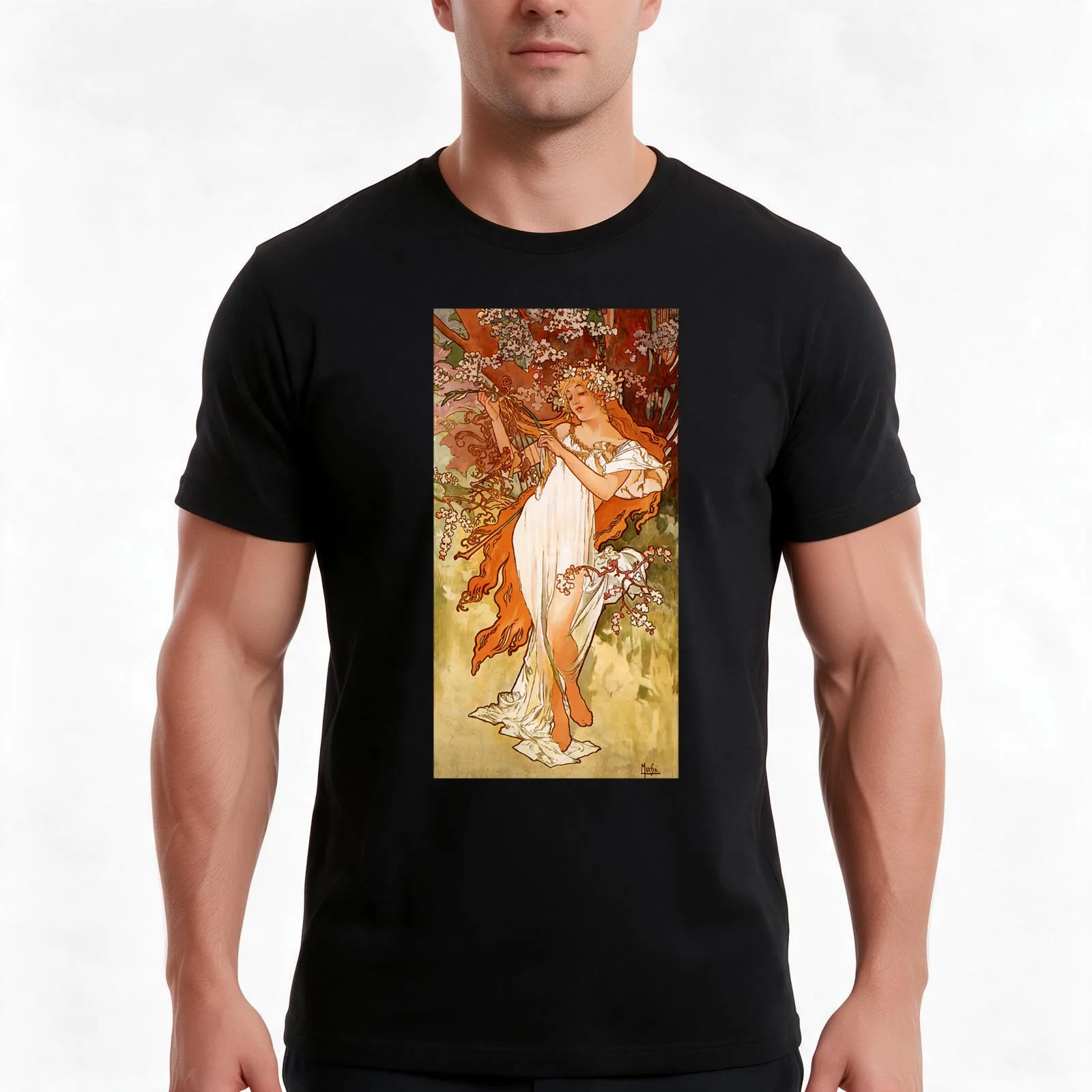 Vintage Alphonse Mucha - Spring 1896 Art Nouveau T-Shirt, Summer Casual Cotton Tee, Oversized Streetwear Tops, Unisex Men Women