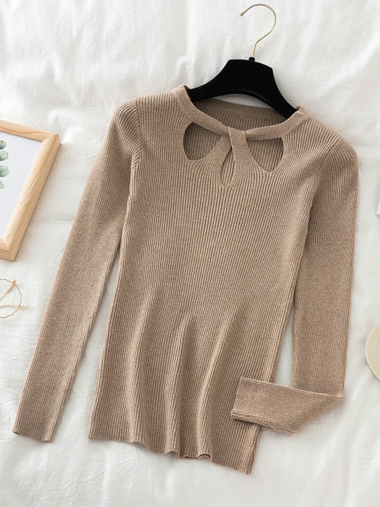 Fashion Hollow Out Women Sweaters Autumn Winter Tops Slim Women Pullover Knitted Sweater Basic Solid Jumper Soft Warm Pull