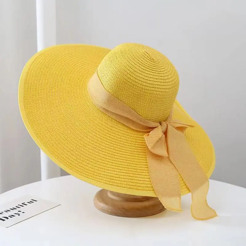 wide brim Straw Hat for Women Wholesale female dome straw hat visor foldable beach hat lady sun hat summer French retro topper