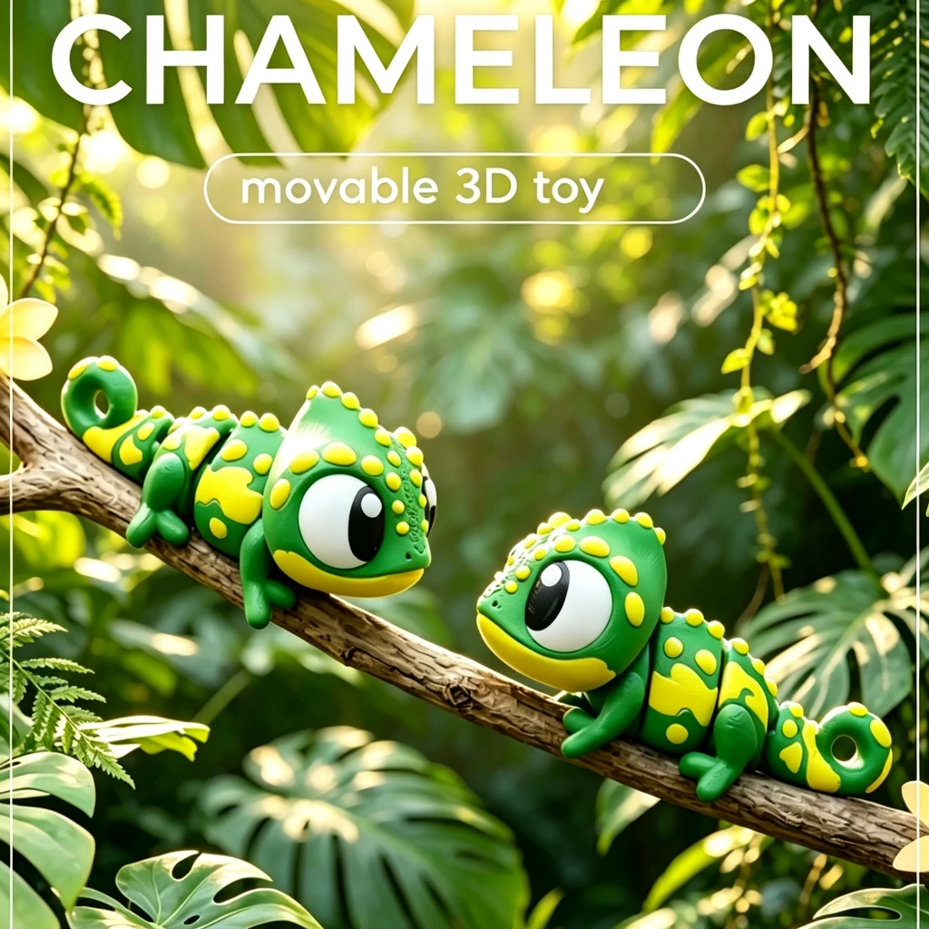 Articulated 3D-Printed Chameleon Mini Keychain Backpack Charm Miniature Landscape Ornament Home Decor