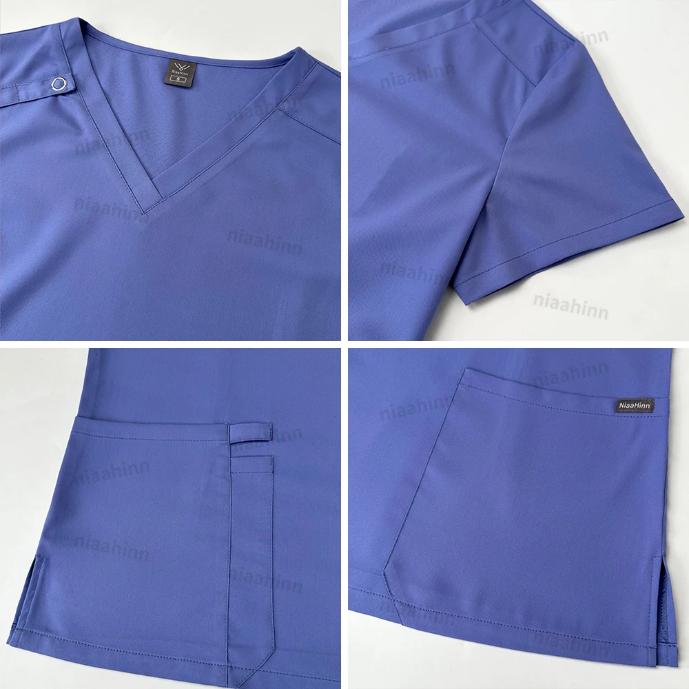 Niaahinn-uniformes médicos de enfermería para mujer, ropa de trabajo para manicura, salón de belleza, con bolsillos, a la moda