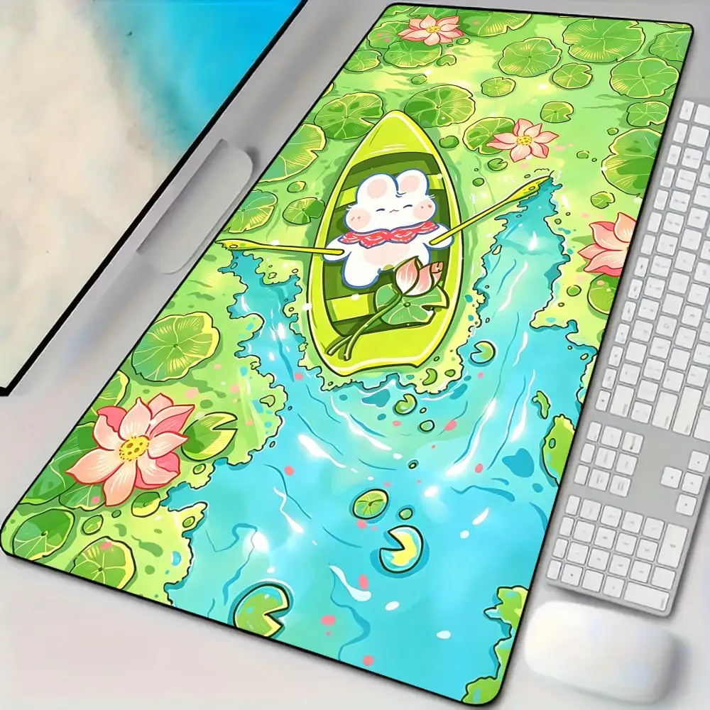 Adorably cute white rabbit Mouse Pad Desk Mat Large Computer Office Carpet XXL Mousepad Gamer Gaming PC Accessories Keyboard Rug