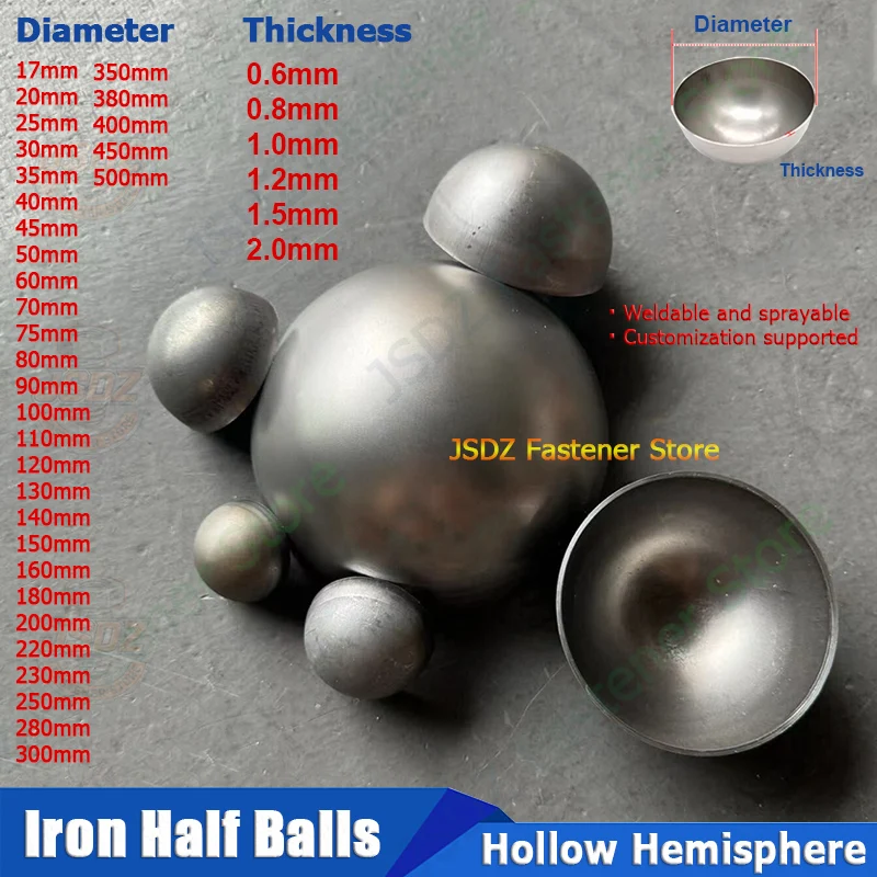 1-10pcs Iron Hollow Hemisphere OD 17-1000mm Semisphere Ironwork Spraying Welding Decoration Sealing Plug Steel Half Balls Cap
