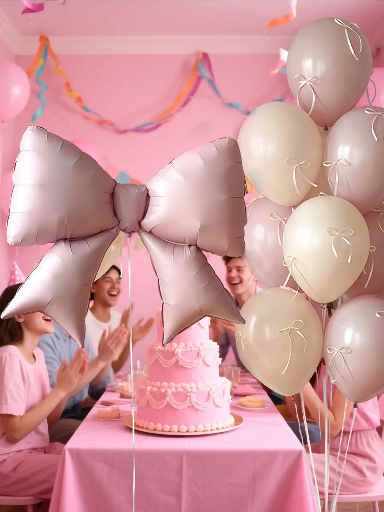 

12 больших декоративных шаров с розовыми бантиками, подходят для украшения свадеб, дней рождения и вечеринок в розовой тематике, декоративные принадлежности