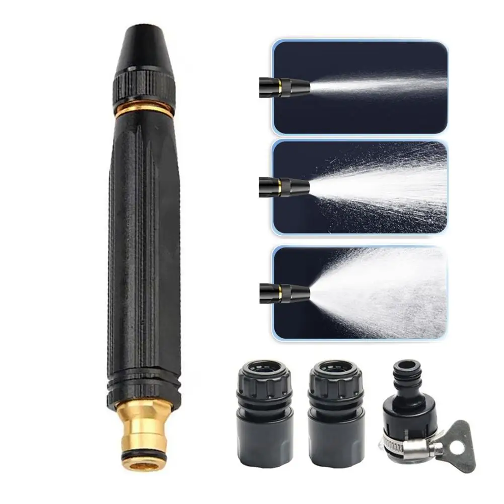 High-Pressure Water Pipe Spray Hose Metal Nozzle For Garden Lawn Wash Adjustable Quick Car Wash Cleaning Flushing Tool Spray Gun