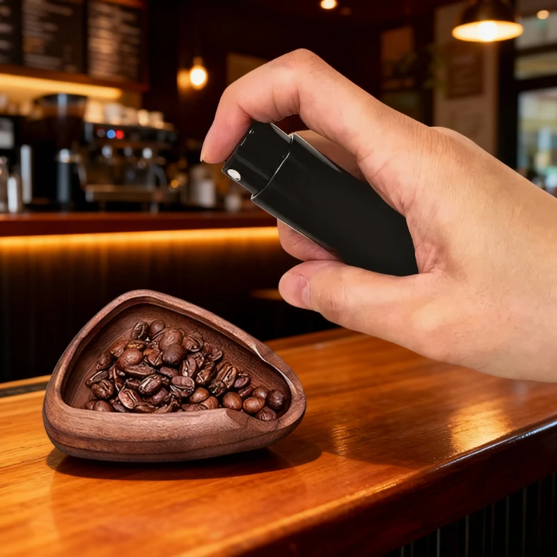 

Wooden Coffee Bean Dosing Cup with Spray Bottle Set Solid Wood Bean Measuring Tray Dispensing Bottle Wood Dish for Coffee Beans