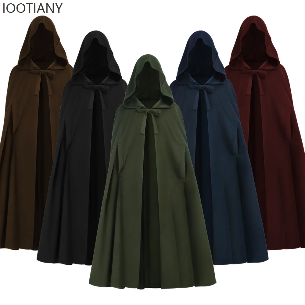 

IOOTIANY Medieval Gothic Unisex Cloak Halloween Carnival Party Vampire Death Solid Color Hooded Cloak Stage Cosplay Performance