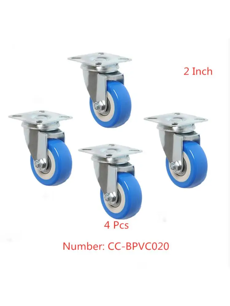 

(4 Packs) 2 Inch Blue Pvc Double Bearing Universal Caster Silent Wear-resistant Wheel Flat Movable