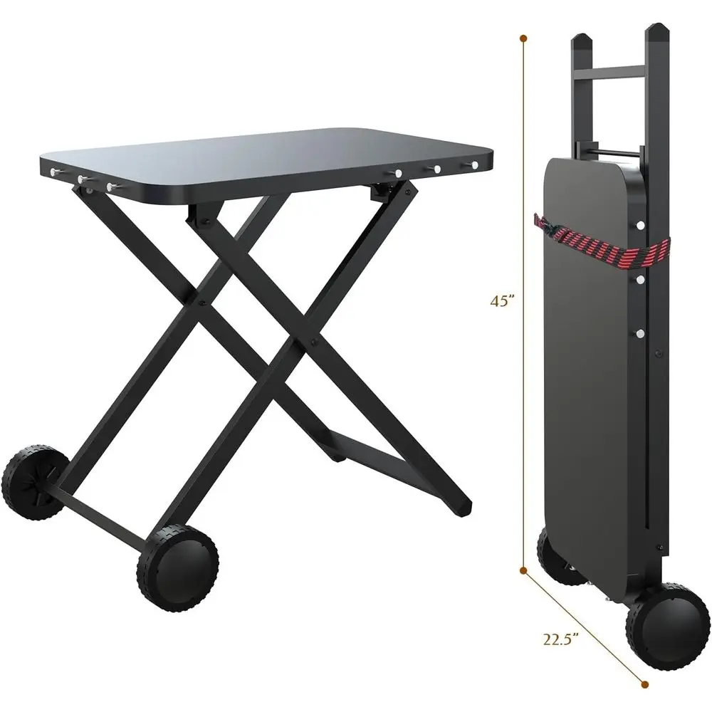 طاولة شواء خارجية قابلة للطي بعجلات، مثالية للنينجا ويبر، بلاكستون، نابليون، شوايات أوني والتخييم