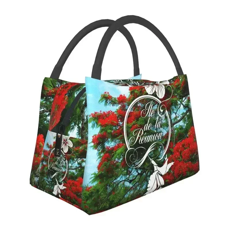 974 Reunion Island Insulated Lunch Bags for Women Flamboyant And Hibiscus Resuable Thermal Cooler Food Lunch Box Work Travel