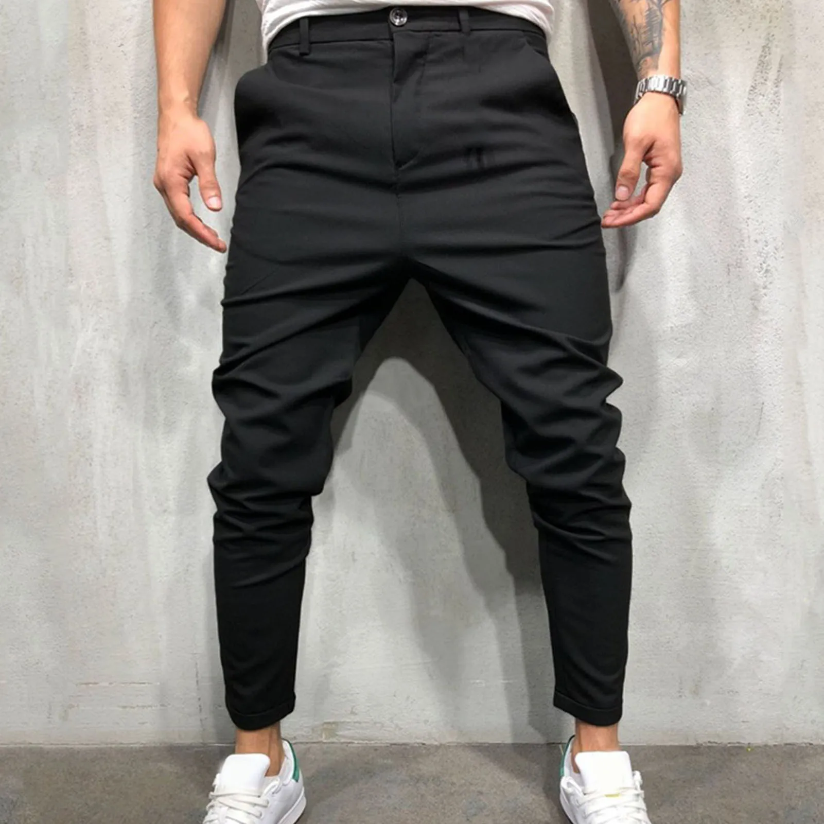 Winter Solid Color Men Pants Trousers Slim Man Pockets Casual Autumn Trousers for Daily Wear