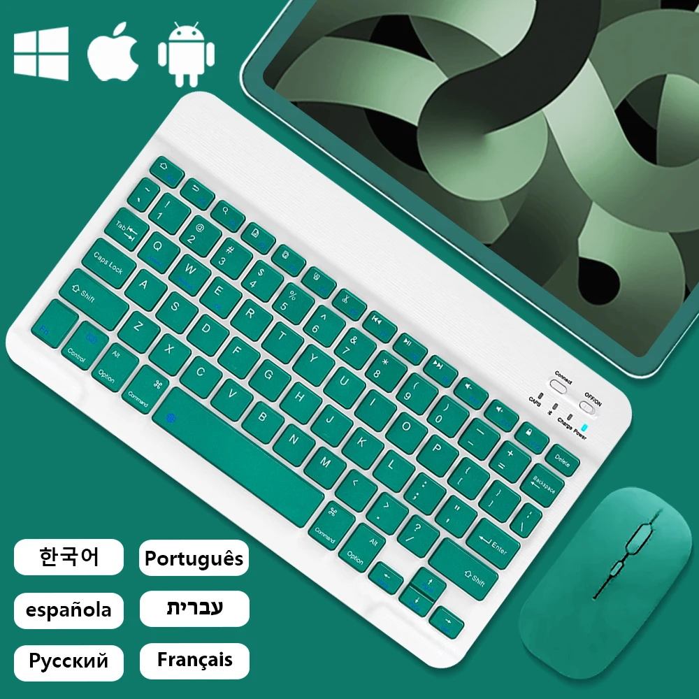 For Android Ios Windows Dark Green Bluetooth Wireless Keyboard And Durable Mouse Ipad Accessories Multilingual Tablet Keyboard