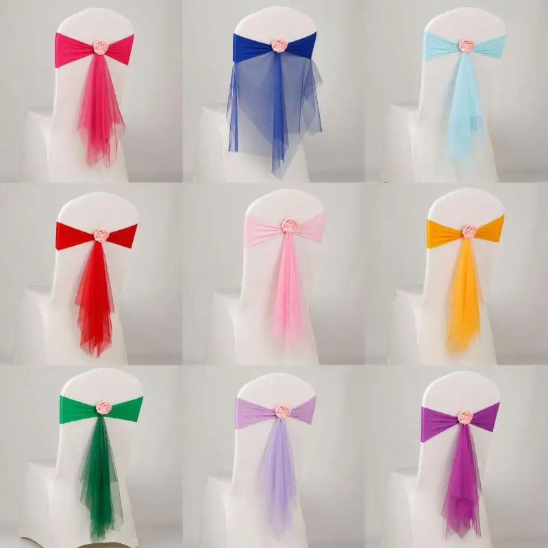1 Piece Organza Chair Sashes Flower Spandex Organza Chair Decoration Wedding Party Festival Chair Covers And Bows For Christmas
