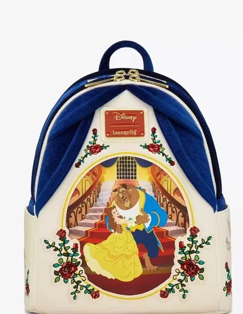 

Disney Beauty And The Beast Belle & Beast Loungefly Backpack Embroidered Rose Design Casual School Bag For Girls Birthday Gift