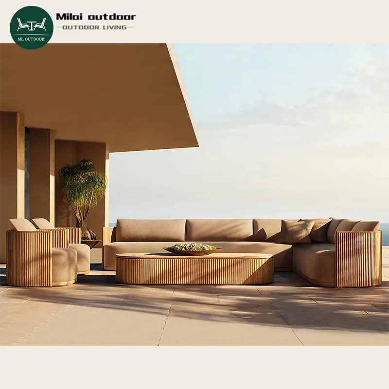 Modern Luxury Outdoor Garden Furniture Waterproof Teak Wood Sofa Set 6 Piece Patio Furniture Set with Cushions