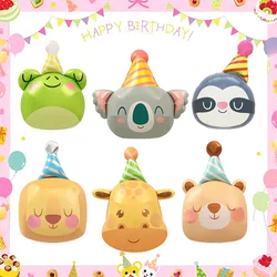 Birthday Hat Cartoon Animal Theme Balloon Bear Lion Frog Sloth Koala Giraffe Happy Birthday Party Baby Baptism Decoration