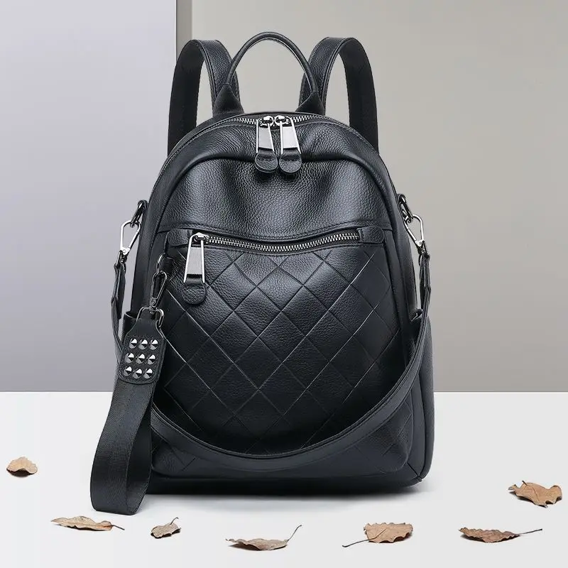 Genuine Cowhide New Women Backpack, Aidrani Quilted Leather Rucksack, Casual Shoulder Bag for Travel Work Daily Use