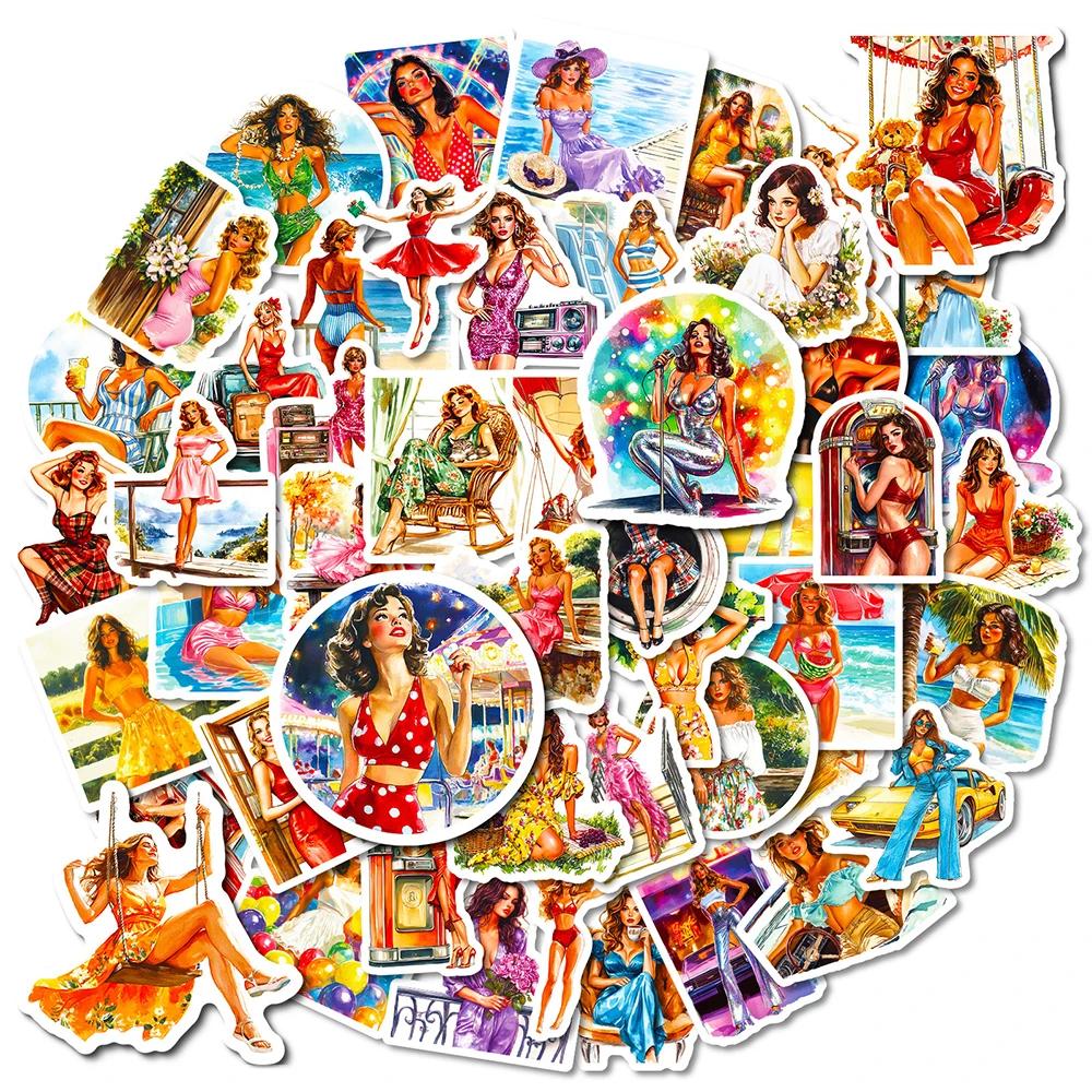 10/30/50pcs Adult Retro Sexy Pin up Girl Stickers DIY Waterproof Laptop Luggage Guitar Skateboard Scrapbooking Graffiti Decals