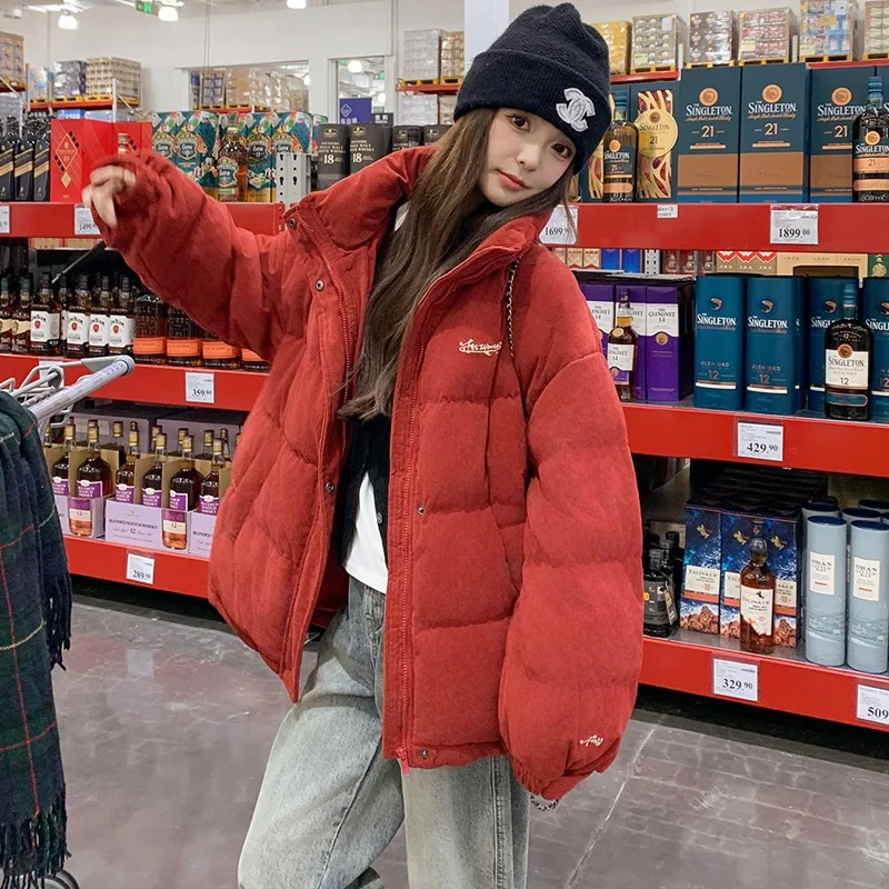 Fashion stand up collar down jacket women in winter 2025 Korean version versatile casual white duck down thick coat