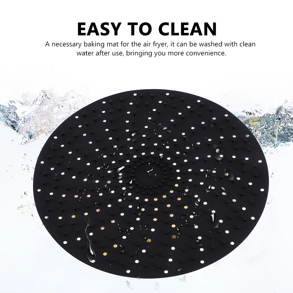 

2 Pcs Silicone Lining Air Fryer Liner Hollow Design Baking Mat Kitchen Cushion Steamer Pad Black Round