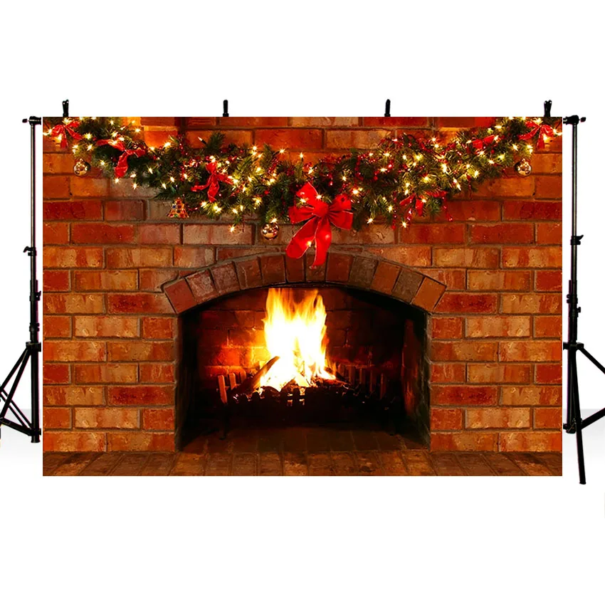 Fireplace Fire Flame Background Winter Brick Wall firewood  Christmas  Backdrop Decoration Customize Photography Studio Props